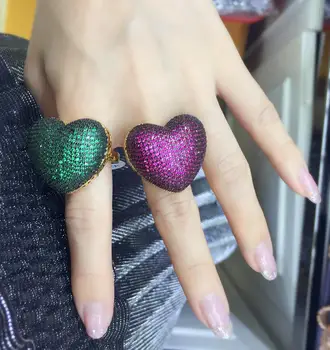 

Big Heart Puffed Marine Micro Paved CZ Ring Dubai Style Full Bling Iced Out Cubic Zircon Ring Luxury Jewelry Gift SR13