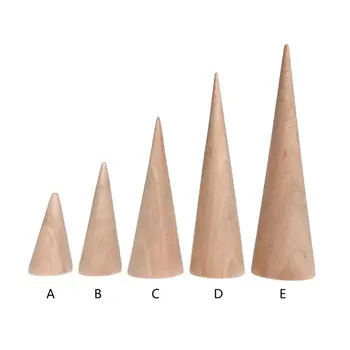 

Simple Unpainted Wooden Ring Holder Jewelry Display Rack Cone Shape Bracket Organizer Showcase DIY Crafts Accessories