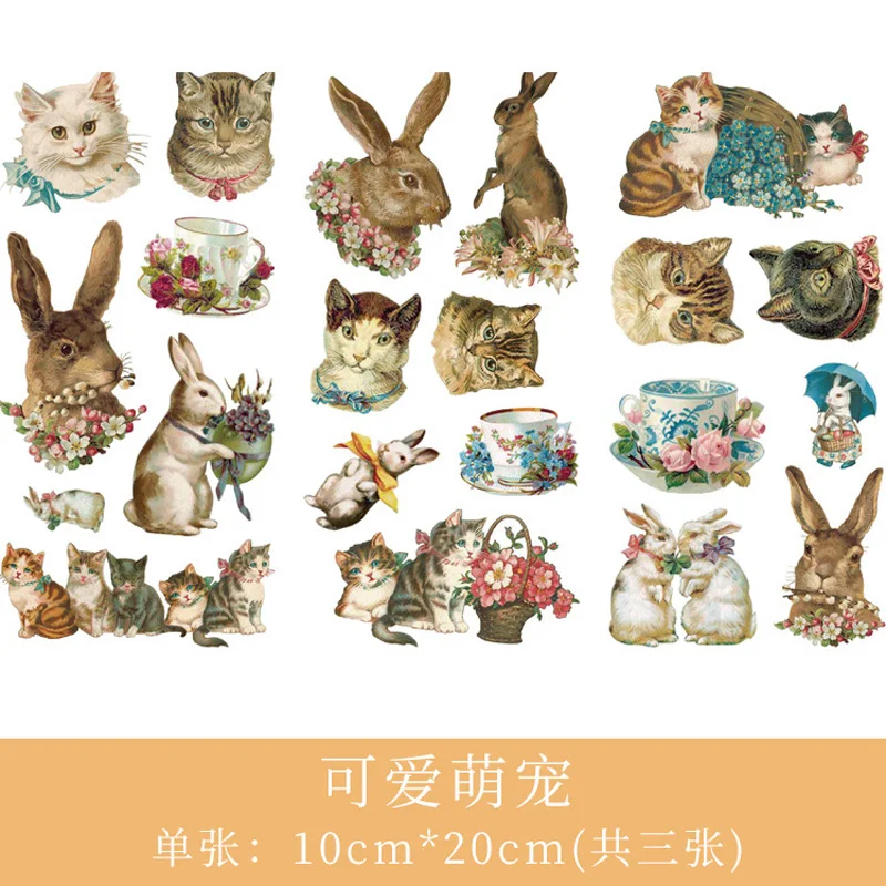 Papel Washi para gatos y conejos, pegatinas decorativas adhesivas para diario, paquete de 3 hojas