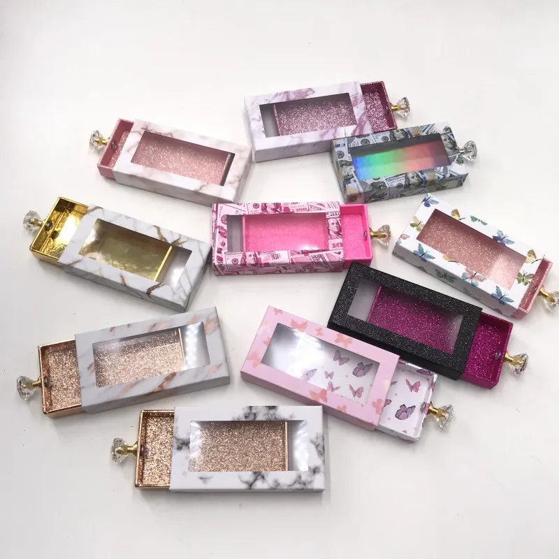 

Pull Lashes Box Diamond Handle Package Dramatic Lash Case Glitter Package 3D Mink Lashes