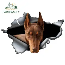 EARLFAMILY – autocollant en vinyle réfléchissant Doberman rouge, étiquette de voiture en métal déchiré, 13cm x 8.7cm