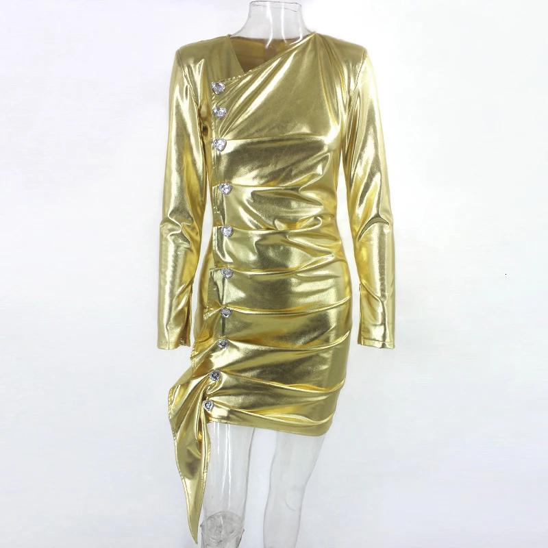 Thereadict/блестящее Золотое Платье с длинным рукавом и бриллиантами; пикантные короткие Клубные вечерние платья; осеннее однотонное облегающее платье; женская одежда; Vestidos