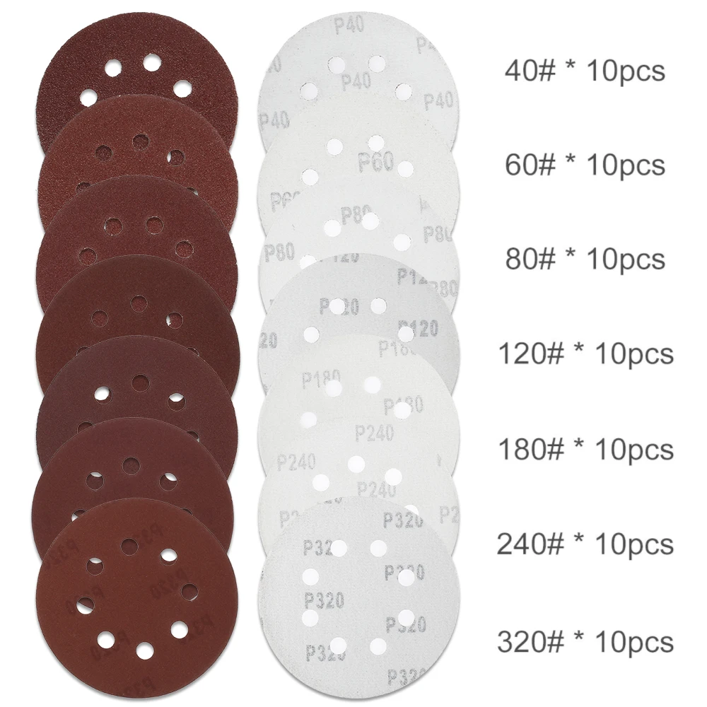 5 Inch 8 Hole Sanding Discs 125 Mm Round Sander Pads 40-320 Grit Wood Metal Disc Water Flocking Polishing Sandpaper Power Tools