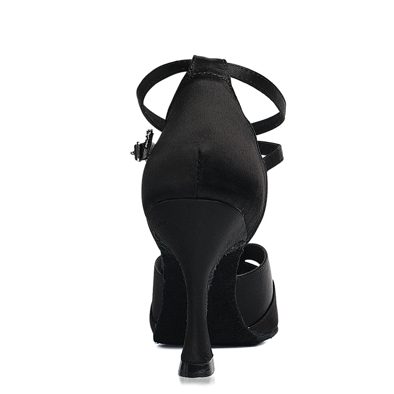Женская обувь для латинских бальных танцев, черные атласные стразы, танцевальная обувь для танго, сальсы, мягкая подошва, каблук 7 см, 8 см, 9 см, 10 см