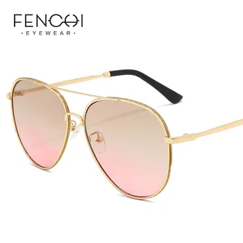 

FENCHI Sunglasses Women 2020 Glitter Powder Luxury Brand Retro Pink Pilot Sun Glasses Driving Eyewear Female Oculos De Sol