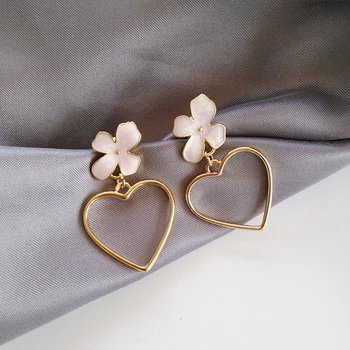

S925 needel Resin Flower Earrings Fashion Jewelry Golden Plating Big Heart Dangle Droop Earrings Women Jewelry Gift Wholesale