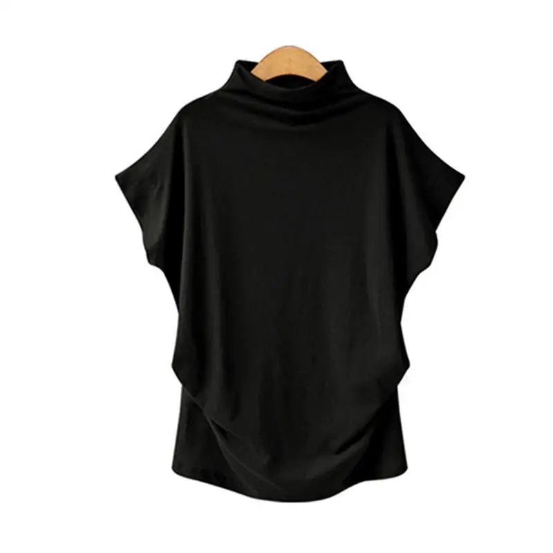 Летняя женская футболка с коротким рукавом больших размеров 5xl 6xl, свободные повседневные топы с воротником средней длины, футболки для женщин - Цвет: Черный