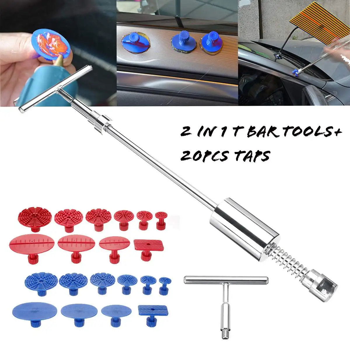 

2 in 1 Car Dent Repair Tools Dent Removal Puller Kit Dent Removel T Bar Tools Slide Hammer Lifter Repair Tools 20pcs