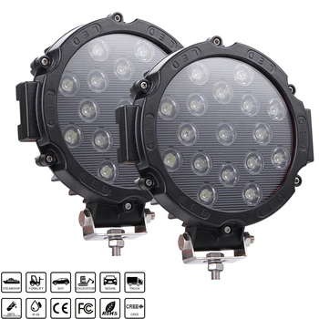 

7 inch LED Work Light Bar Black Round Driving Fog Headlight 51W 6000K 5100LM for Jeep Car SUV ATV UTV Trailer Bumper Fog Lamp