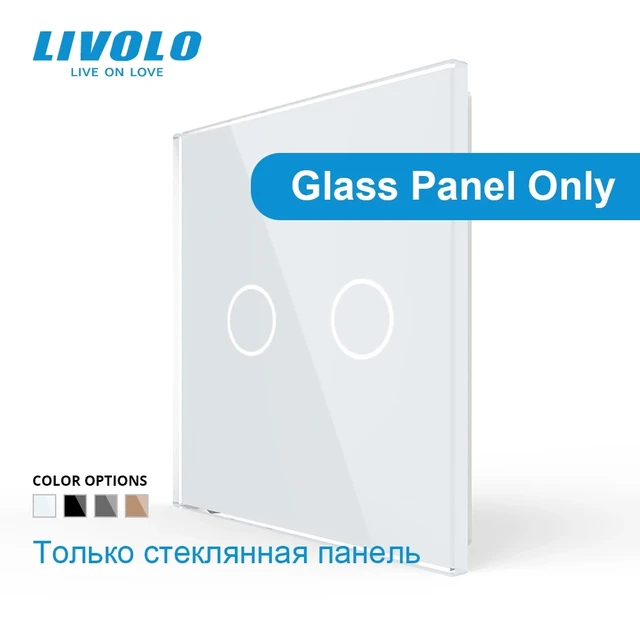 Livolo Luxury White Pearl Crystal Glass, มาตรฐาน EU, แผงกระจกเดี่ยวสําหรับ 2 Gang Wall Touch Switch, VL-C7-C2-11 (7 สี) 1