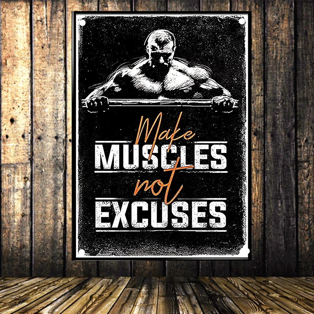 

MUSCLES EXCUSES Vintage Exercise Fitness Banners Flags Bodybuilding Sports Inspirational Posters Tapestry Gym Wall Decoration
