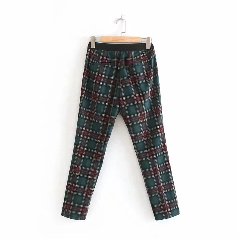 Увядшие английские стильные уличные зеленые и красные клетчатые узкие брюки-карандаш для женщин pantalones mujer pantalon femme брюки для женщин