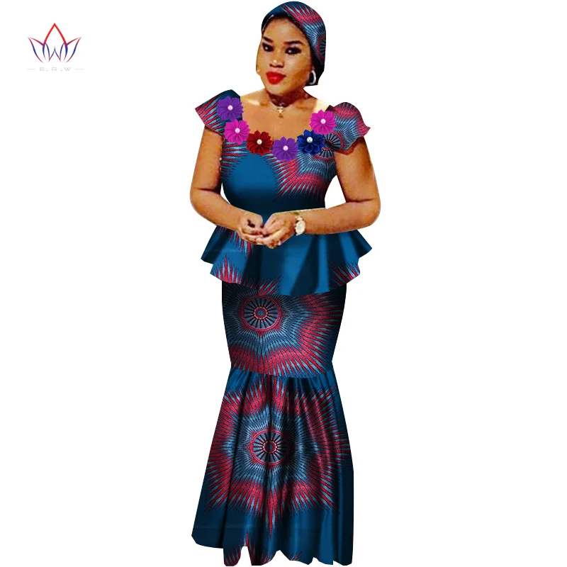 African Bazin Riche Dresses for Women Set Clothes Skirt Top Sets for Women High Waist Skirt Long African Skirt Plus Size WY2564 - Цвет: 11