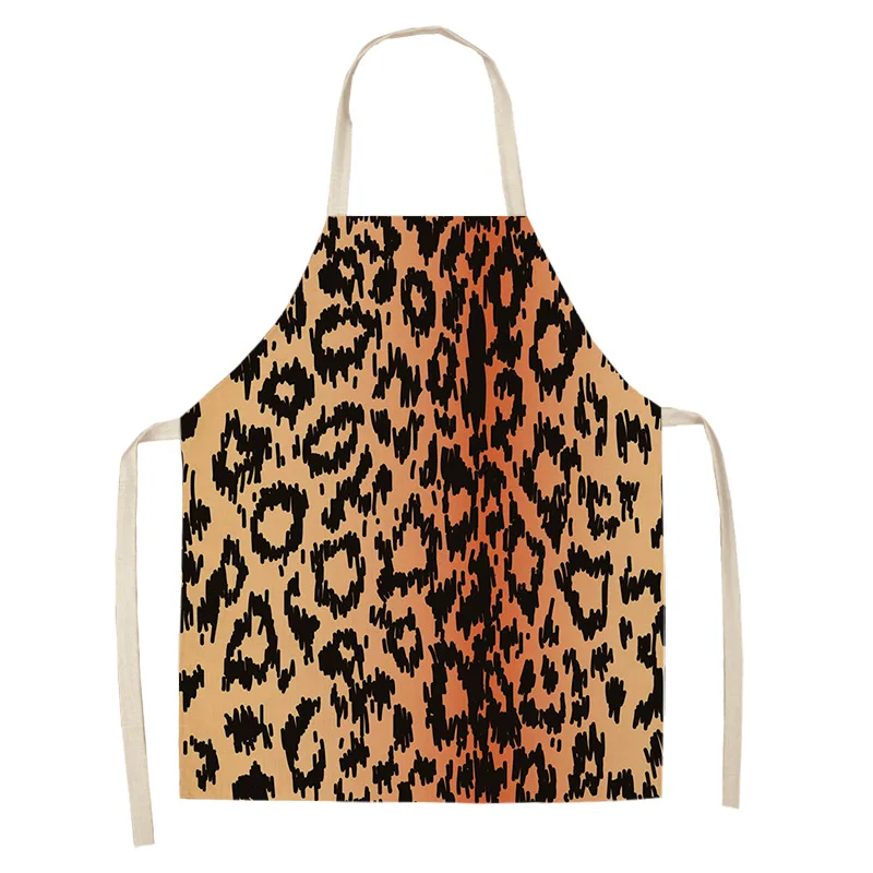 1 Pcs Leopard Print Kitchen Aprons for Women Men Home Cooking Baking Waist Bib Cotton Linen Pinafore Cleaning Tools