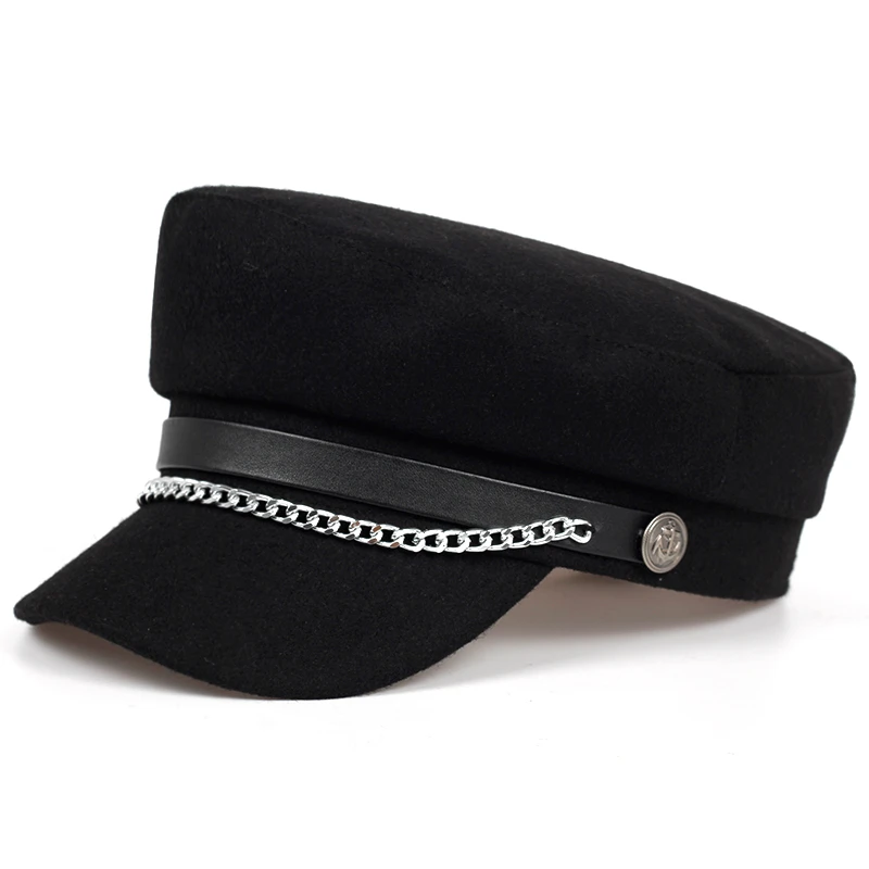 2019 new Korean version of the beret fashion ladies hat super fire wild hats high quality outdoor leisure caps hat with chain white beret men