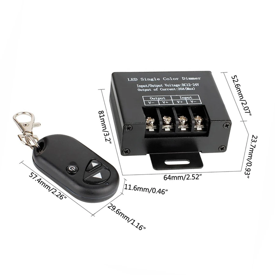 DC 12V 24V LED strip Color Dimmer switch With RF Remote Controller Brightness 3 Key RF dimmer for LED lamp blacklight