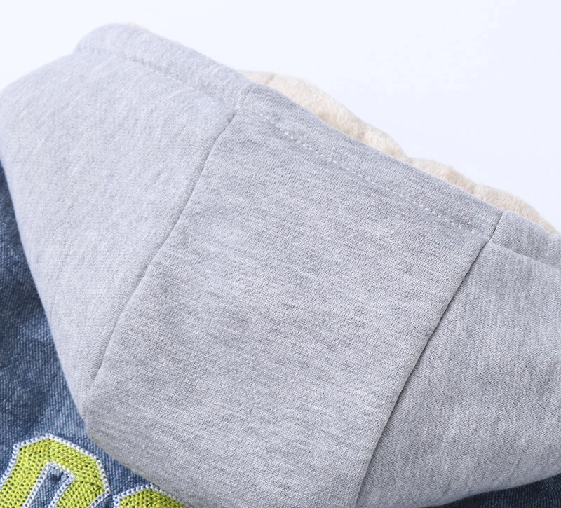 Letter embroidery boy's coat winter children's clothing plush thickened hooded boy's denim jacket