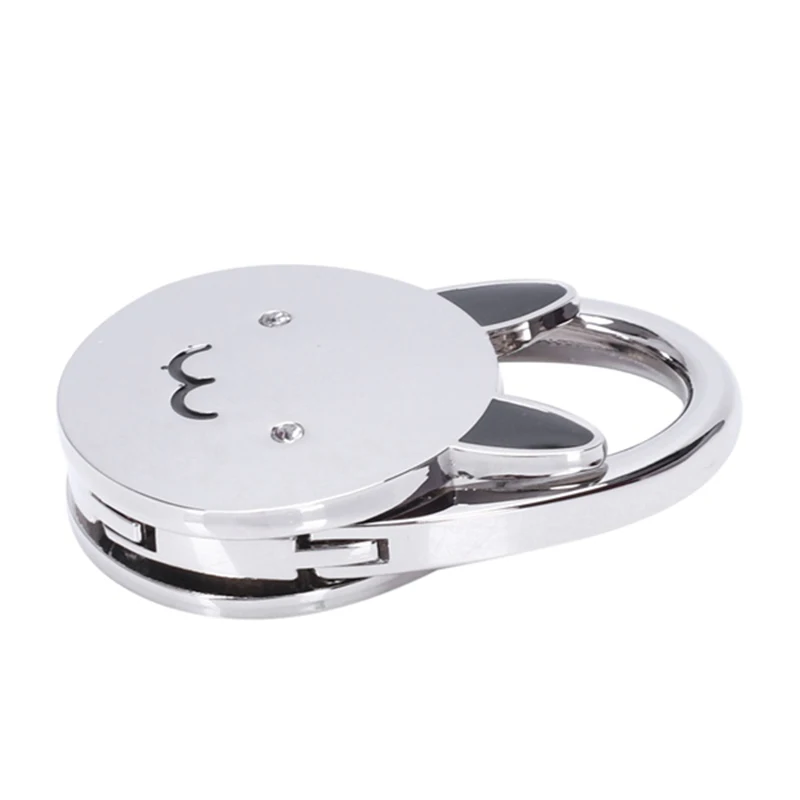 Cat Cartoon Foldable Silver Tone Handbag Hook Antislip Rubber Base bag holder metal hook bag hanger bag hook