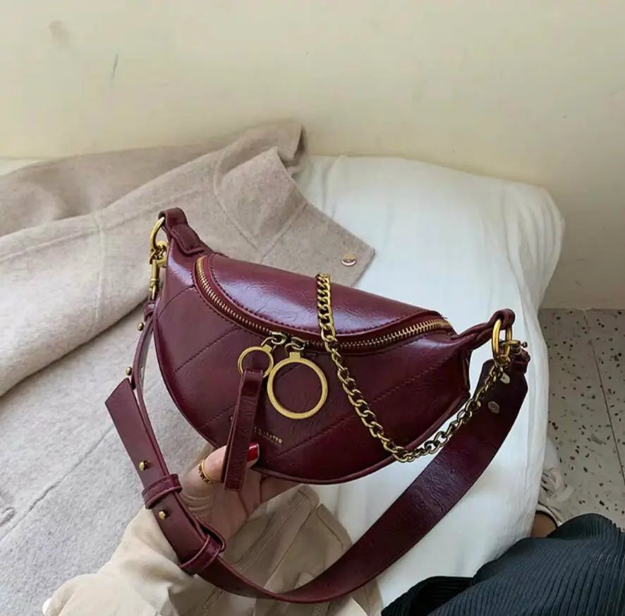 Модная кожаная нагрудная сумка на цепочке, женская сумка через плечо, роскошная дизайнерская сумка на плечо с кольцом, женская маленькая посылка с пельменями - Цвет: 01
