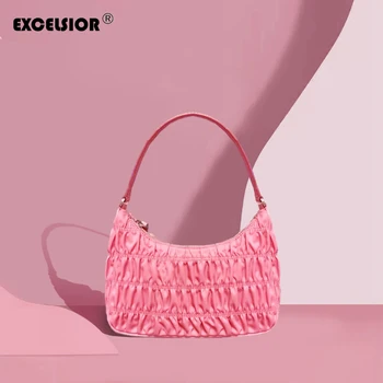 

EXCELSIOR 2020 New Women's Nylon Bag Handbag for Women Pleated Underarm Shoulder Bag Bolsa Feminina Nylon Baguette Half Moon Bag