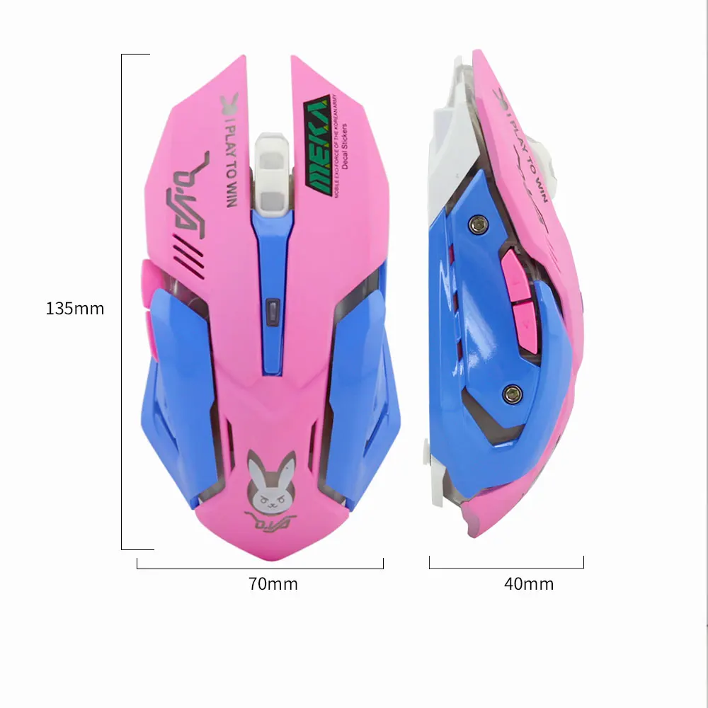 Rosa sem Fio Rato de Jogos Mause para Meninas Computador Recarregável Óptico Ratos Dpi Ergonômico Usb Bonito Gamer Escritório Roxo 2400 - Imagem 3