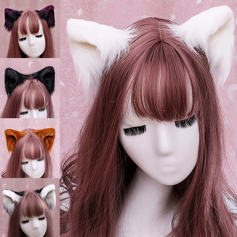 Cat Ears Fashion Sweet Lovely Furry Animal Beast Ear Hair Clips Anime Lolita Wolf Cat Ears Cosplay Plush Halloween Furry Costume witch costume women