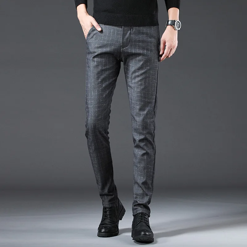 Мужские облегающие клетчатые брюки осенние модные брюки для бега повседневные мужские классические деловые мужские брюки высокого качества Размер 28-38
