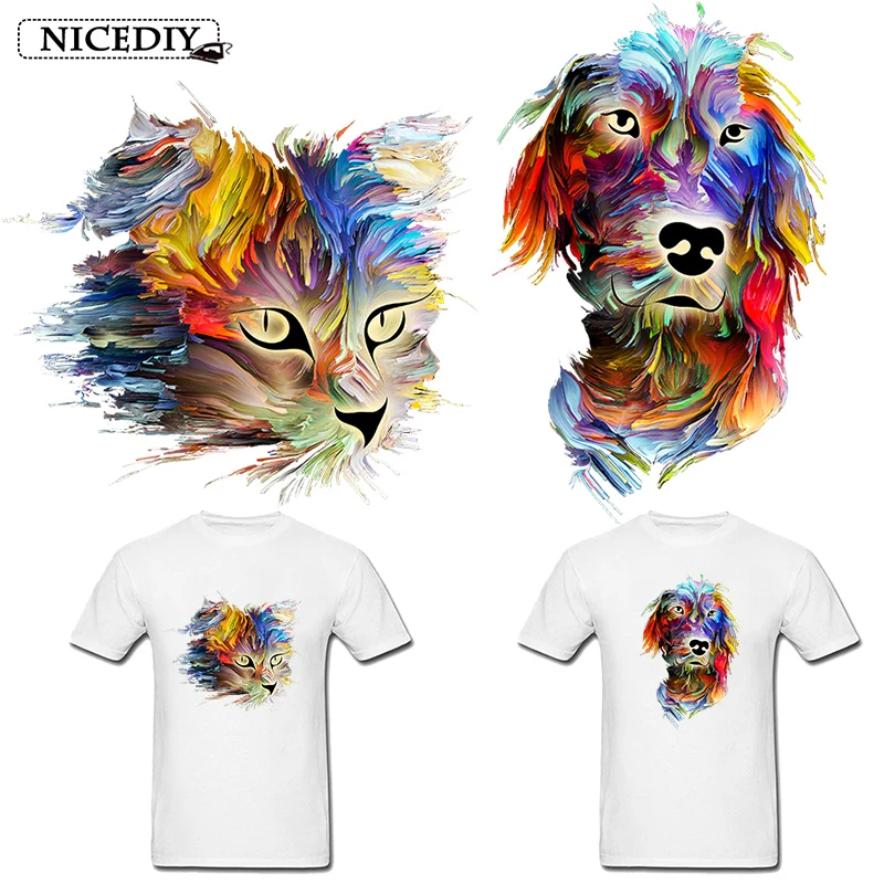 

Nicediy Animal Colorful Oil Painting Patch Iron On Patches For Clothing Heat Transfer Vinyl Sticker Dog Cat Applique Badge Decor