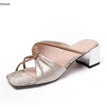 

Olomm New Arrival Women Mules Sandals Comfort Square Mid Heels Sandals Square Toe Gorgeous Pink Party Shoes Ladies US Size 4-10