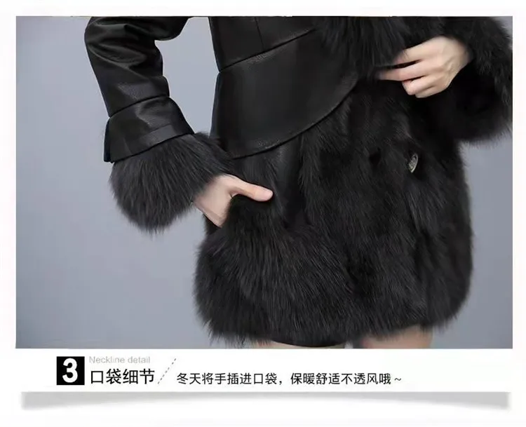 Black Fur Coat Women 2022 Winter New Temperament Slim Mid-length Outer Wear Fox Fur PU Leather Stitching Jacket Trend JD2066 parka jacket