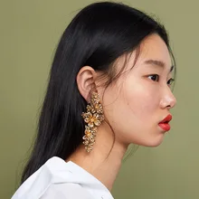 Jouval Vintage oro multicapa flor larga gota pendientes para mujeres Za marca exagerada tallada declaración pendiente colgante Brincos(China)