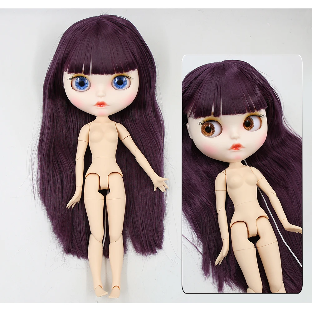 Neo Blythe Manika na may Lilang Buhok, Puting Balat, Matte Pouty Face & Custom Pinagsanib na Katawan 1