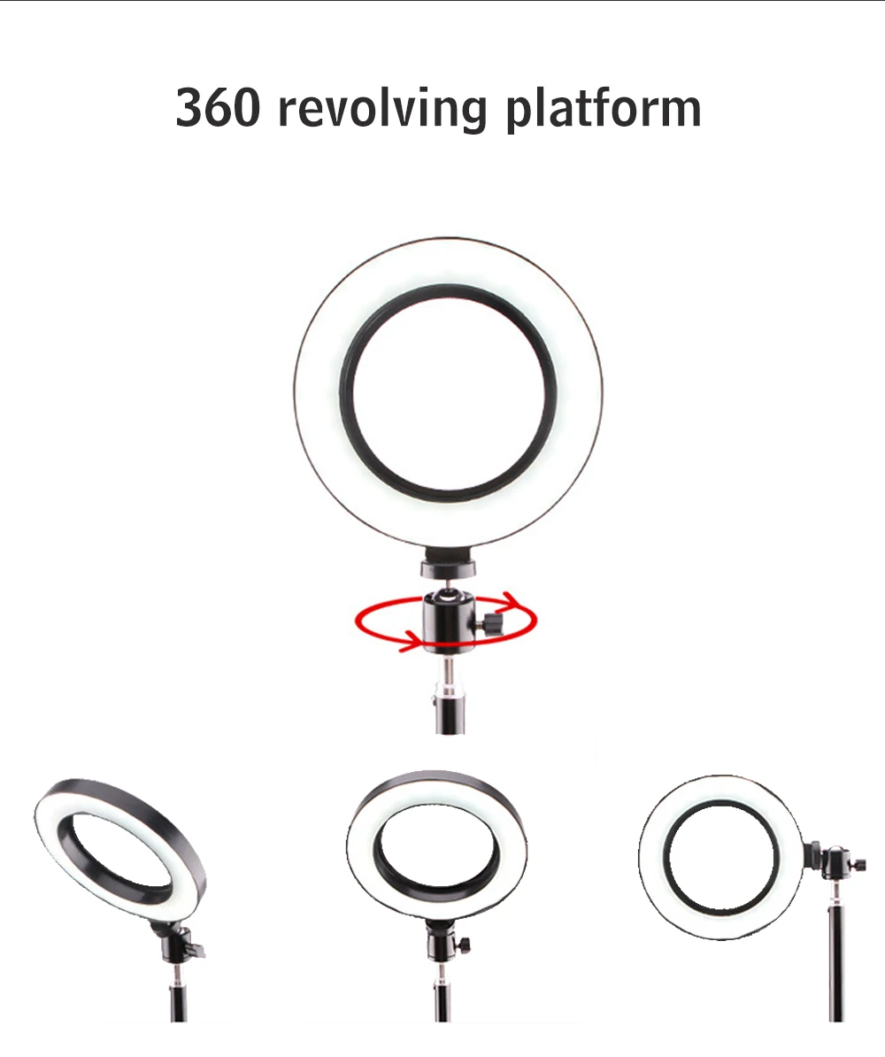 Фотография с регулируемой яркостью светодиодный селфи кольцо свет 16/26 телефон кольцо свет с держателем телефона USB разъем Штатив для макияжа видео для студий с живым звуком