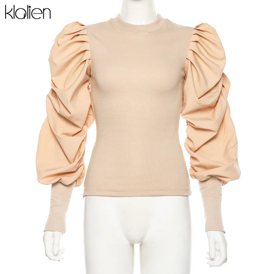 KLALIEN autumn retro French romantic knitting Special sleeves top women office lady high street Elegant fashion shirt mujer