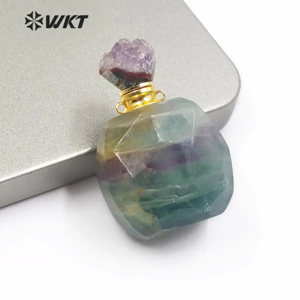 WT-P1476 WKT опционально несколько цвета натуральный камень подвеска в виде бутылочки парфюма с золотой Гальванизированный двойной круг подвесной крючок - Окраска металла: g