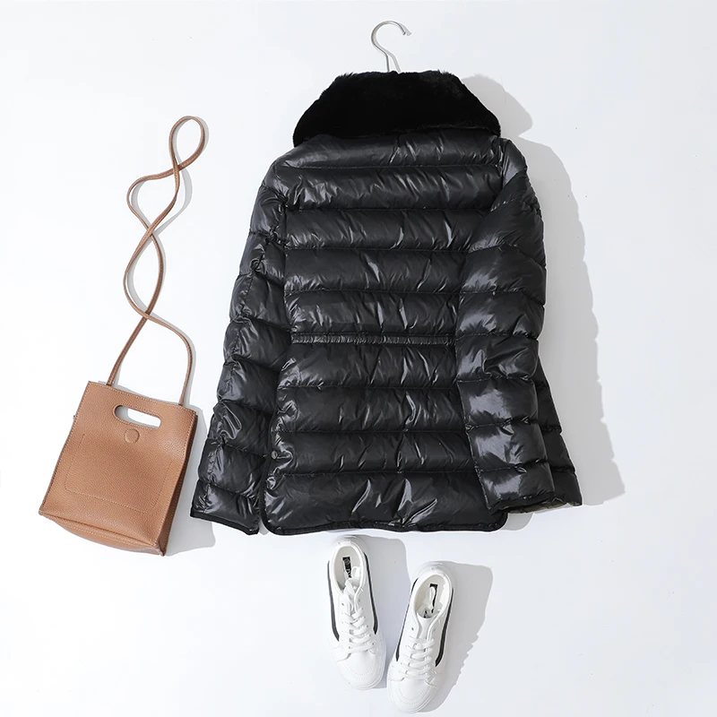 Kopen Fitaylor Winter Ultra Licht 90% Eend Donsjack Vrouwen Grote Natuurlijke Konijn Haar Witte Eendendons Parka Sash Tie up Warme Jassen