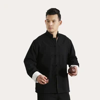 Red 100% Cotton Men's Solid Traditional Chinese Kung Fu Jacket Coat Tai Chi Uniform Double deck Long Sleeve Shirt t shirt homm 2
