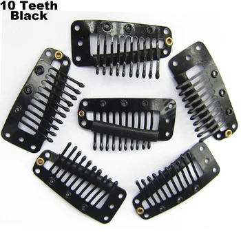 

100pcs 10-teeth Hair Extension Clips Snap Metal Clips With Silicone Back For Clip in Human Hair Extensions Wig Comb Clips 36mm