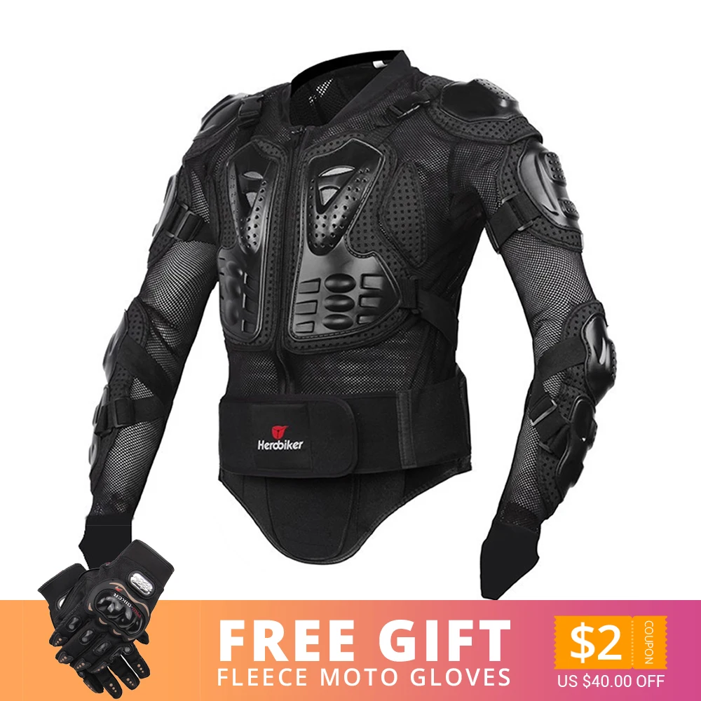 HEROBIKER мотоциклетная куртка мужская полное тело мотоциклетная Броня мотокросса гоночная Мото куртка для езды на мотоцикле защита размер S-5XL - Цвет: Only Jacket BK