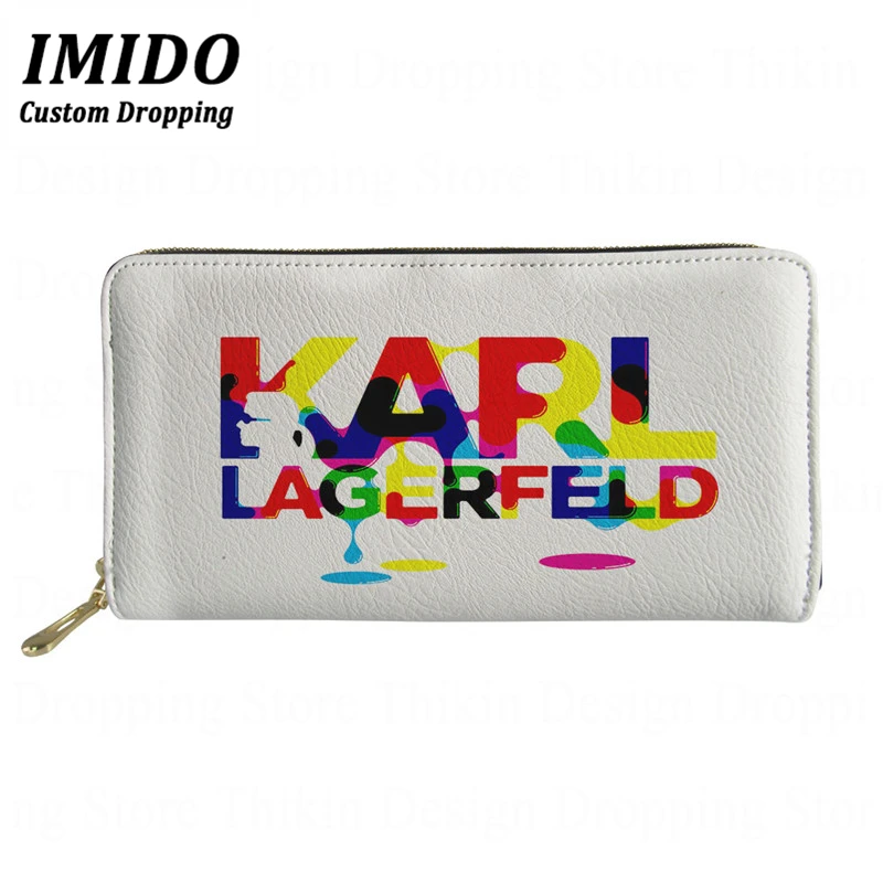 

IMIDO Colorful Karl-Lagerfeld Print Women Wallets Long Style PU Leather Female Clutch Card Holder Forever Young Wallet Card Pack