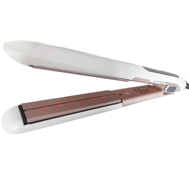 

Pearl white high-end fashion LCD super infrared digital display 2 in 1 hair straightener and hair curler 320-450 temperature