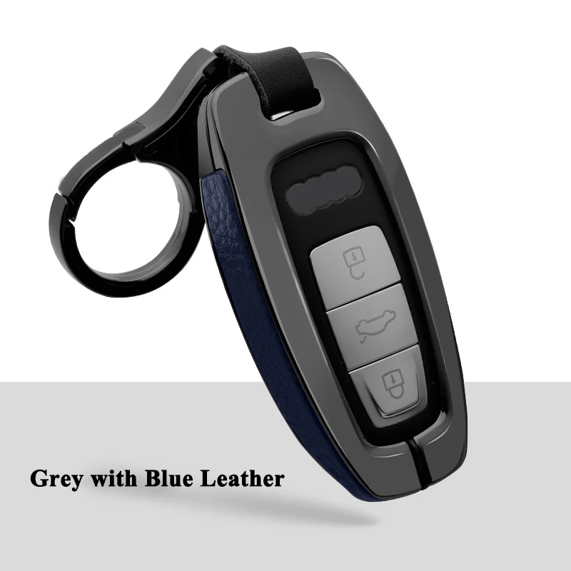 Grey with Blue 1 шт., SEEYULE, цинковый сплав, натуральная кожа, чехол для автомобильных ключей, оболочка, органайзер, стильные аксессуары для Audi A6 C8 A7 A8 - Название цвета: Grey with Blue