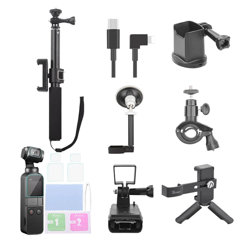 

For Osmo Pocket Accessories Set,Ptz Adapter With Ptz Extension Rod And Car Bracket And Bicycle Bracket And Film 2 Suit And Backp