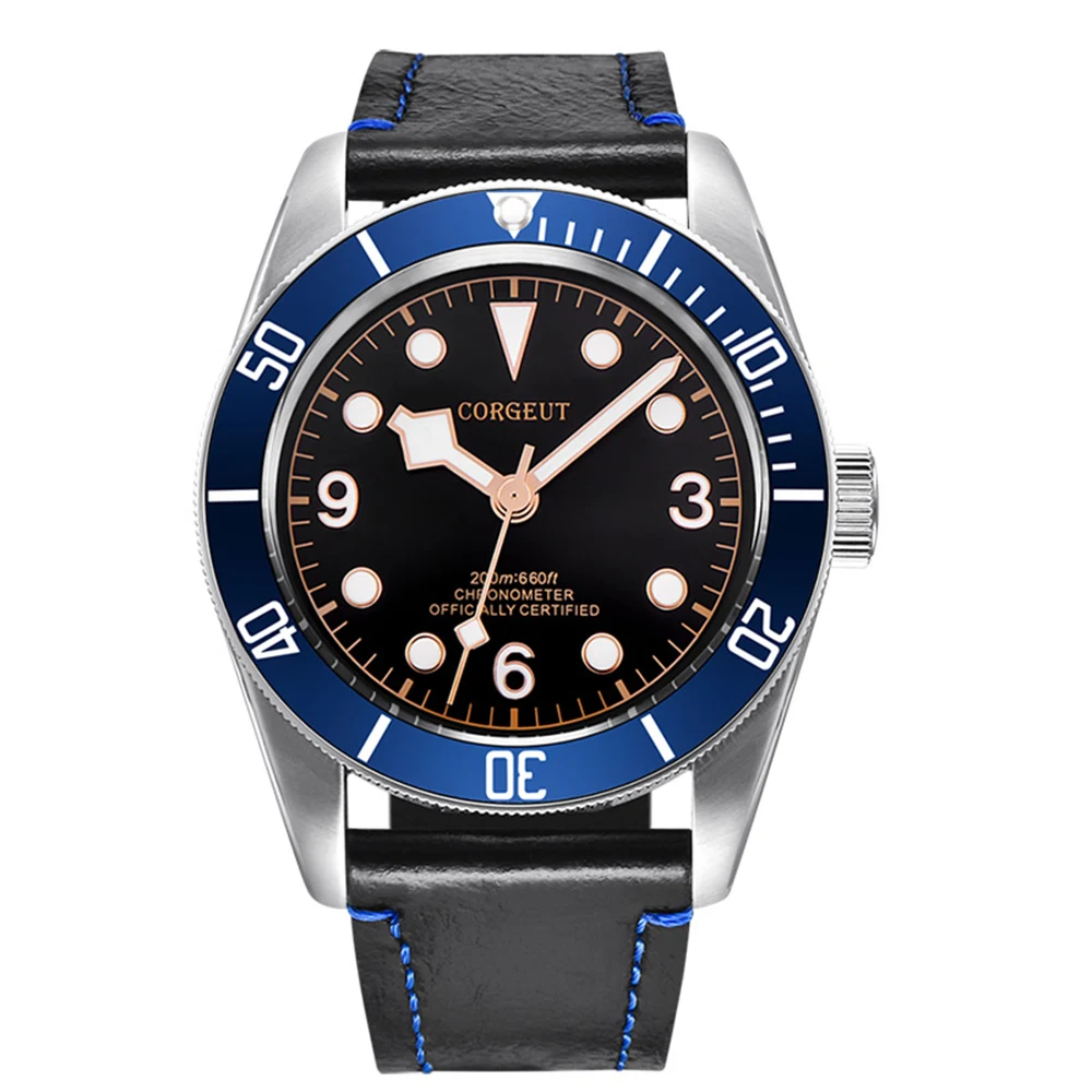 

Corgeut 41mm Automatic Mechanical Watch Men Luxury Military Sport Diver Luminous Waterproof Clock Leather Strap Wristwatch Men