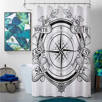 

shower curtains for bathroom white and gray Compass,Navigation Device Direction Flares Sail Life Marine Inspired Windrose Work