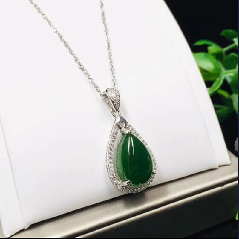 Подвеска Hetian Jade Jasper, натуральная вода, шпинат, зеленый нефрит, яйцо, лапша, с 925 серебром, подвеска в виде капли воды, модный стиль