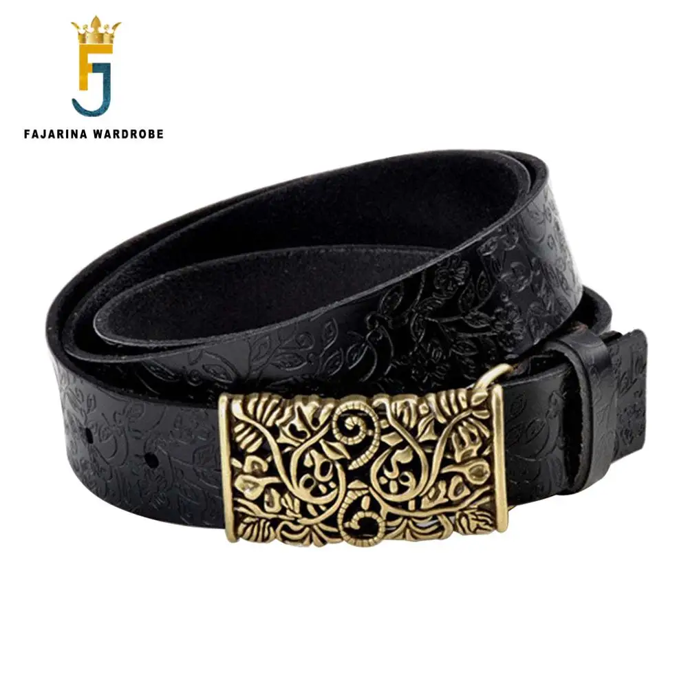 FAJARINA Women's Embossing Ladies Fashionable Fashion 100% Cowhide Genuine Flower Pattern Strap Leather Belts for Women N17FJ035