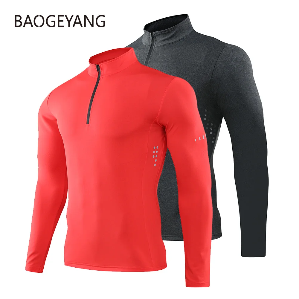 Compression t-shirt for men rashguard long sleeves running t-shirt for gym and football tight sportswear men's T-shirt zipper