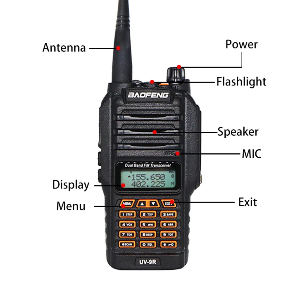 Baofeng UV-9R портативная рация 8 W 2 способ радио для путешествий Порты и разъёмы Водонепроницаемый мощный Bettery IP67 домофонных 5-8 км дальность