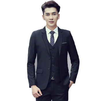 

BROWON 2020 New Suit Men Wedding Prom Suit Black Slim Fit Tuxedo Men Formal Business Work Wear Suits 3Pcs Set Jacket Pants Vest